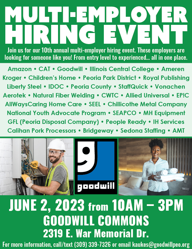 Annual Hiring Event Flyer 2023 Goodwill of Central IL